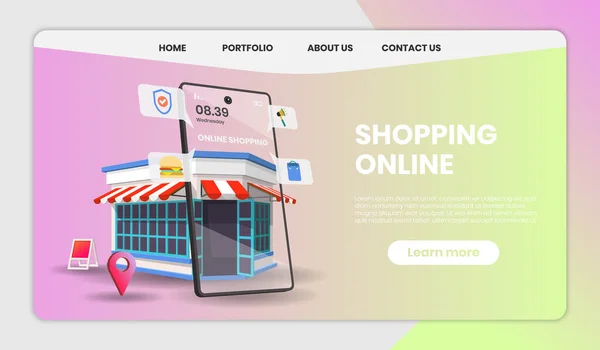 Online Shopping Auf Website Oder Mobile Application Vector Mit Shop — Stockvektor