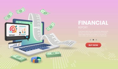 Finansal rapor vektörü kavramı. Web afişi, bilgi grafikleri, kahraman resimleri için. Web sitesi için kahraman resmi.