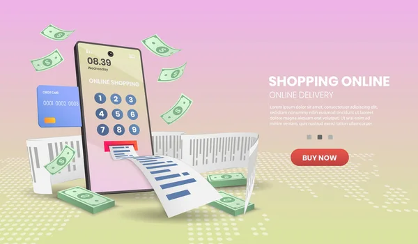 Shopping Online Sul Cellulare Servizio Consegna Online Illustrazione Vettoriale — Vettoriale Stock