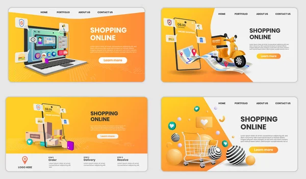 Compras Línea Sitio Web Móvil Con Plano Vector Aplicación — Vector de stock