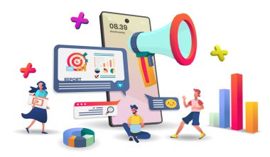 Mobil uygulama vektörü üzerinde başlangıç vektörü kavramı. Sancak uygulaması için uygun online mağaza akıllı telefon kavramı.