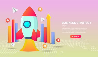 Roket ve grafik uygulama vektörü 3d ile iş stratejisi kavramı.