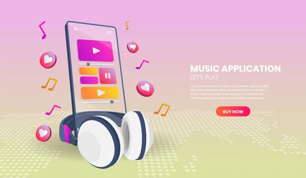 Music Application Phone Perspective View Vector Illustration — 스톡 벡터