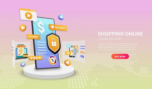 Shopping Online Sul Cellulare Servizio Consegna Online Illustrazione Vettoriale — Vettoriale Stock