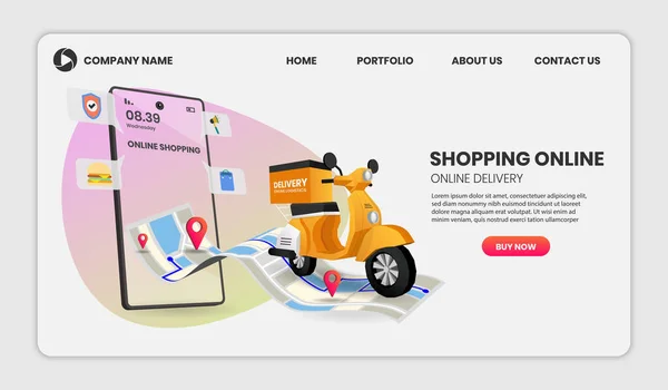 Online Shopping Vorlagen Service Für Lebensmittel Und Pakete Online Shopping — Stockvektor