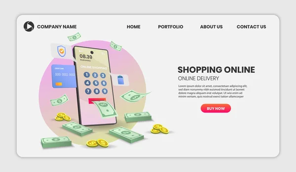 Online Banking Shopping Online Concept Banner Sito Web Modello Pagina — Vettoriale Stock