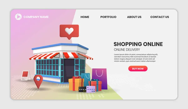 Online Shopping Auf Website Oder Mobile Application Vector Mit Shop — Stockvektor