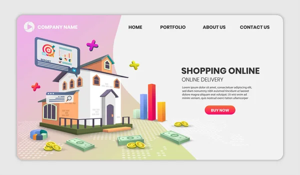 Online Shopping Templates Service Package Online Shopping Delivery Service Ilustração — Vetor de Stock
