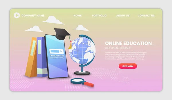 Dijital Çevrimiçi Eğitim Uygulaması Öğrenme Web Sitesi Mobil Web Sitesi — Stok Vektör