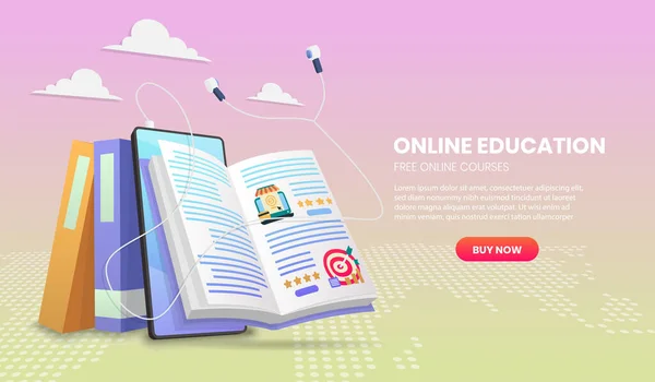 Öğrenme Afişi Çevrimiçi Eğitim Web Kursları Veya Öğretim Konsepti Için — Stok Vektör