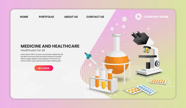 Web Page Design Templates Medicine Healthcare Concept Microscope — Stock Vector