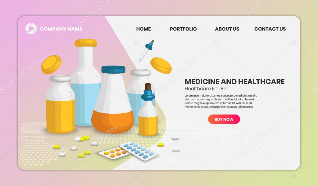 Medical bottless and pill, Web page design templates of Medicine and healthcare concept.