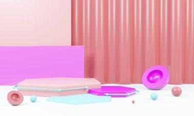 Renkli arkaplan ile soyut geometrik şekil. Ürün, bayrak, sunum, 3d oluşturma için model sahnesi.