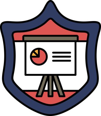 Üzerinde sunum tahtası olan bir kalkan. Kalkan mavi ve kırmızı