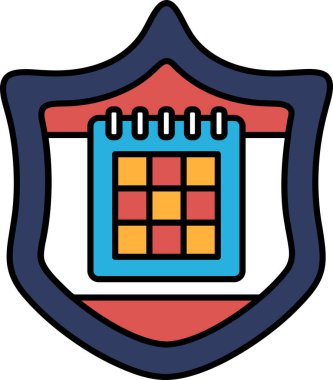 Üzerinde takvim olan bir kalkan. Kalkan mavi ve kırmızı