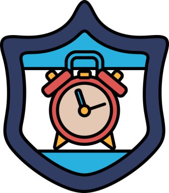 Üzerinde kırmızı alarm saati olan mavi bir kalkan. Saat 10: 00 'a ayarlandı.