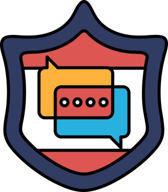 Üzerinde iki konuşma kabarcığı olan bir kalkan. Kalkan mavi ve kırmızı