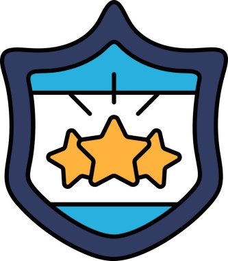 Üzerinde üç yıldız olan bir kalkan. Kalkan mavi ve beyaz. Yıldızlar sarı