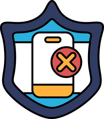 Üzerinde telefon ve X harfi olan bir kalkan. Kalkan mavi ve beyazdır.
