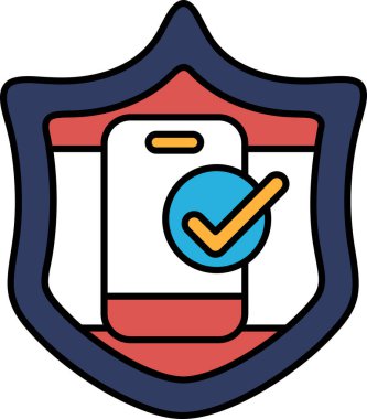 Üzerinde telefon ve işaret olan bir kalkan. Kalkan mavi ve kırmızı