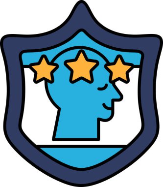 Üç yıldızlı ve gülümseyen yüzlü mavi bir kalkan. Kalkan bir onur ya da başarı rozetini temsil eder.