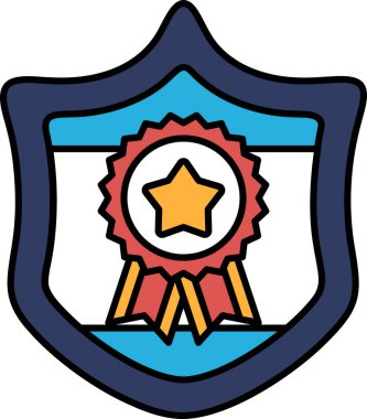 Bir yıldız ve kırmızı kurdeleli bir kalkan. Kalkan mavi ve beyaz. Kalkan başarının sembolüdür.