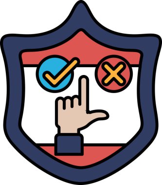 Kontrol işaretini ve X 'i gösteren eli olan bir kalkan. Kalkan mavi ve kırmızı