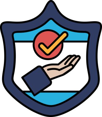 Kırmızı işaret tutan eli olan bir kalkan. Kalkan mavi ve beyazdır.