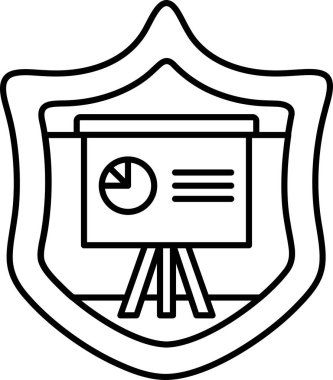 Üzerinde projektör ekran olan bir kalkan. Kalkan siyah ve beyaz.