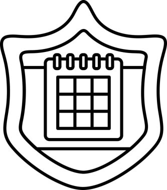 Üzerinde takvim olan bir kalkan. Kalkan siyah beyaz. Takvim dikdörtgendir ve siyah beyaz bir tasarımı vardır.