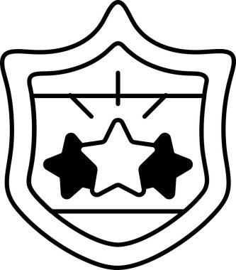 Üzerinde üç yıldız ve bir haç olan bir kalkan. Kalkan siyah beyaz. Kalkan bir otorite ve koruma sembolüdür.