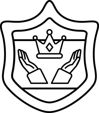 Üstünde taç, altında da iki el olan bir kalkan. Kalkan siyah ve beyaz.