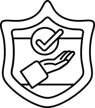 Üzerinde işaretli bir el olan bir kalkan. Kalkan siyah beyaz. Kalkan bir koruma ve güvenlik sembolüdür.