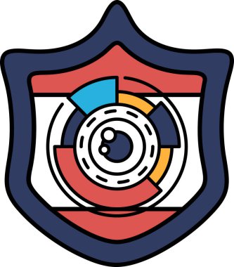 Ortasında büyük bir göz olan renkli bir kalkan. Göz daha küçük dairelerle çevrilidir ve kalkan kırmızı, mavi ve beyazdır.