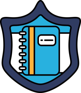 Üzerinde kitap olan mavi bir kalkan. Kalkan korumayı temsil eder ve kitap da bilgiyi temsil eder.