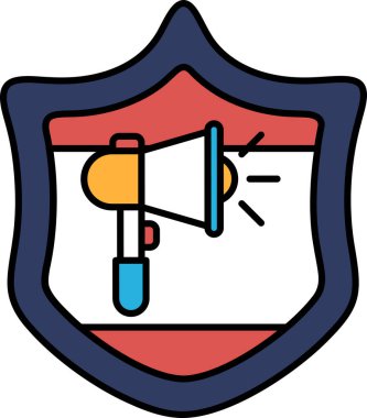 Üzerinde megafon olan bir kalkan. Kalkan mavi ve kırmızı
