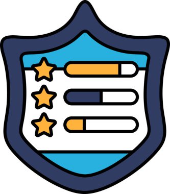 Üç yıldızlı ve üç katlı bir kalkan. Kalkan mavi ve beyaz. Kalkan bir koruma sembolüdür.