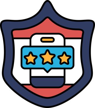 Üzerinde üç yıldız ve bir telefon olan bir kalkan. Kalkan mavi ve kırmızı. Kalkan bir koruma sembolü ve telefon da iletişimin sembolü.