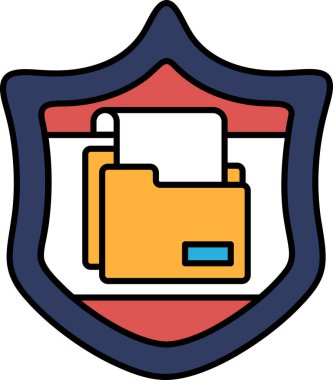 Üzerinde sarı klasör olan bir kalkan. Dosya açık ve üzerinde mavi bir düğme var.