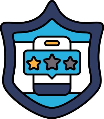 Üzerinde üç yıldız ve bir telefon olan mavi bir kalkan. Kalkan bir koruma sembolü ve telefon da iletişimi temsil ediyor.