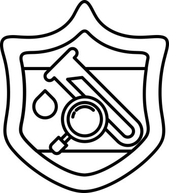 Üzerinde büyüteç ve test tüpü olan bir kalkan. Kalkan siyah ve beyaz.