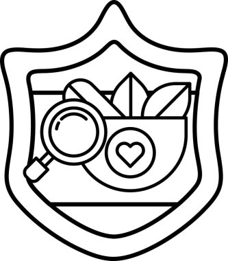 Üzerinde büyüteç ve kalp olan bir kalkan. Kalkan siyah ve beyaz.