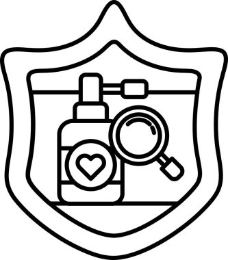 Üzerinde kalp ve büyüteç olan bir kalkan. Kalkan siyah beyaz. Kalp kırmızıdır ve büyüteç de gümüş.