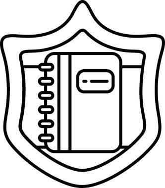 Üzerinde kitap olan bir kalkan. Kalkan siyah beyaz. Kitap açık ve sarmal bir cilde sahip.