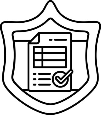 Üzerinde kontrol işareti olan bir kalkan ve üzerinde kontrol işareti olan bir kağıt parçası. Kalkan siyah ve beyaz, kağıt da siyah ve beyaz.