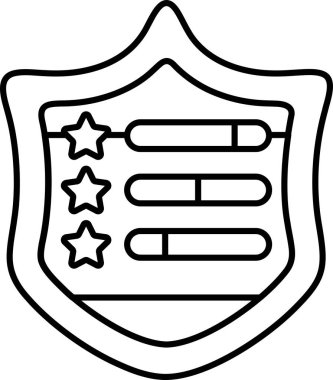 Üç yıldızlı ve üç çizgili bir kalkan. Kalkan siyah beyaz. Kalkan bir koruma sembolüdür.