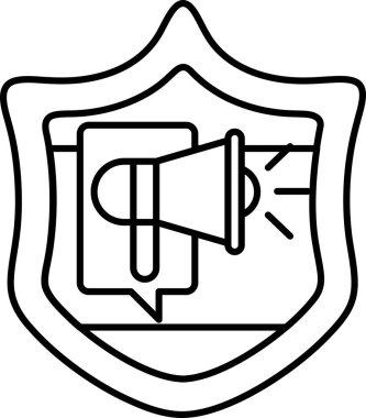 Üzerinde mikrofon olan bir kalkan. Kalkan siyah ve beyaz.