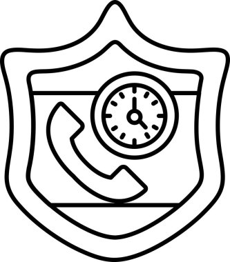 Üzerinde saat ve telefon olan bir kalkan. Kalkan siyah beyaz. Telefon da kalkanda ve kullanımda değil.