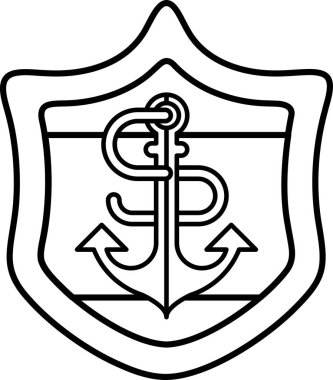 Üzerinde büyük çapa olan siyah beyaz bir kalkan çizimi. Kalkan bir çemberle çevrili ve ona bağlı bir halat var.