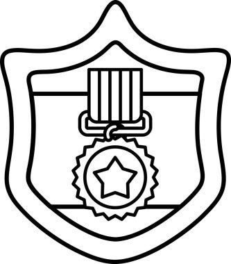 Bir yıldız ve kurdeleli siyah beyaz bir kalkan çizimi. Kalkan bir yıldız ve kurdele ile süslenmiştir ve başarının ya da onurun sembolüdür.